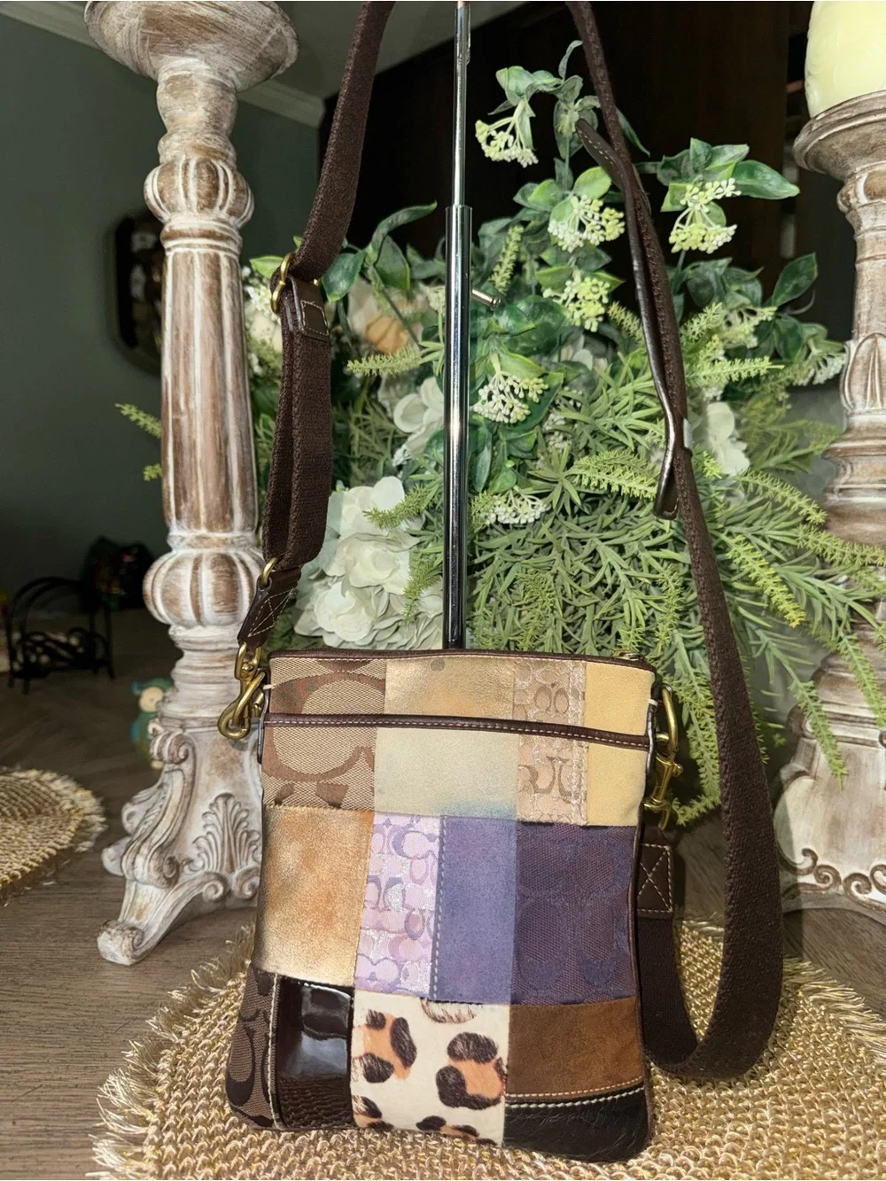 Coach Patchwork Suede & Leather Crossbody Bag in Brown